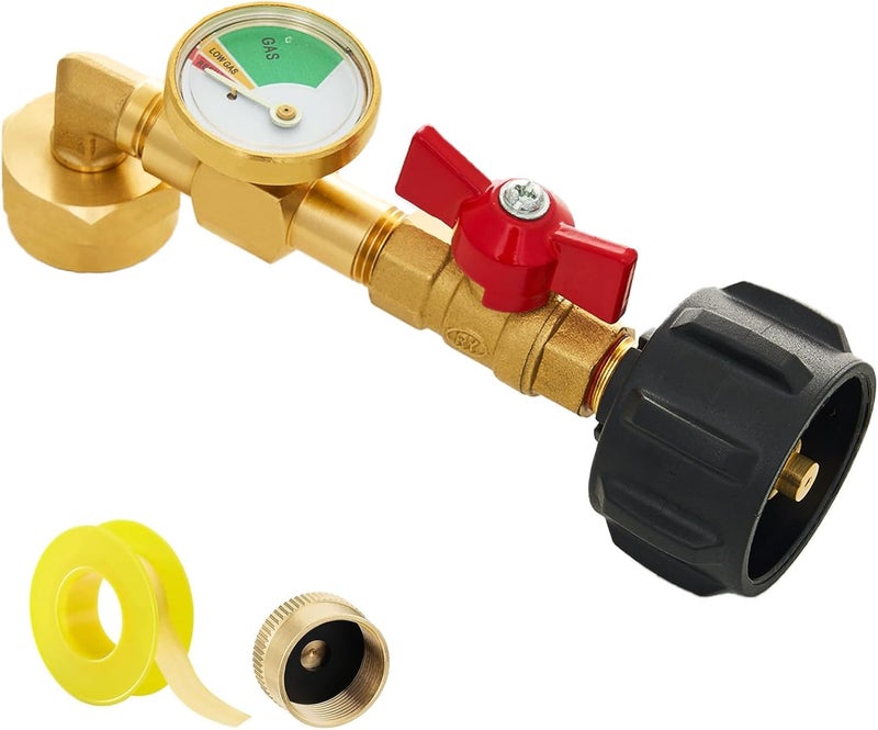 UJW Propane Refill Adapter with Valve and Gauge,Fill 1 lb Bottles from 20 lb Tank,Fits QCC1 / Type1 Propane Tank and 1 lb Throwaway Disposable Cylinder Propane Bottle Connector - Image 1